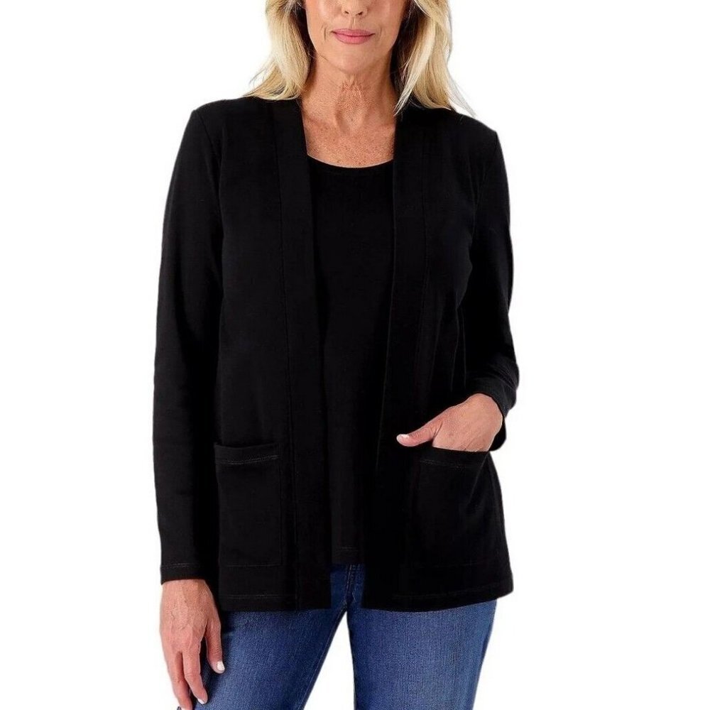 Issac Mizrahi Live! Essentials Pima Cotton Layered Look Pitch Black,Medium